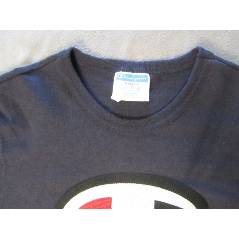 Champion Mens Navy Blue Chenille Big Logo Patch Short Sleeve T-Shirt Small - Picture 3 of 5